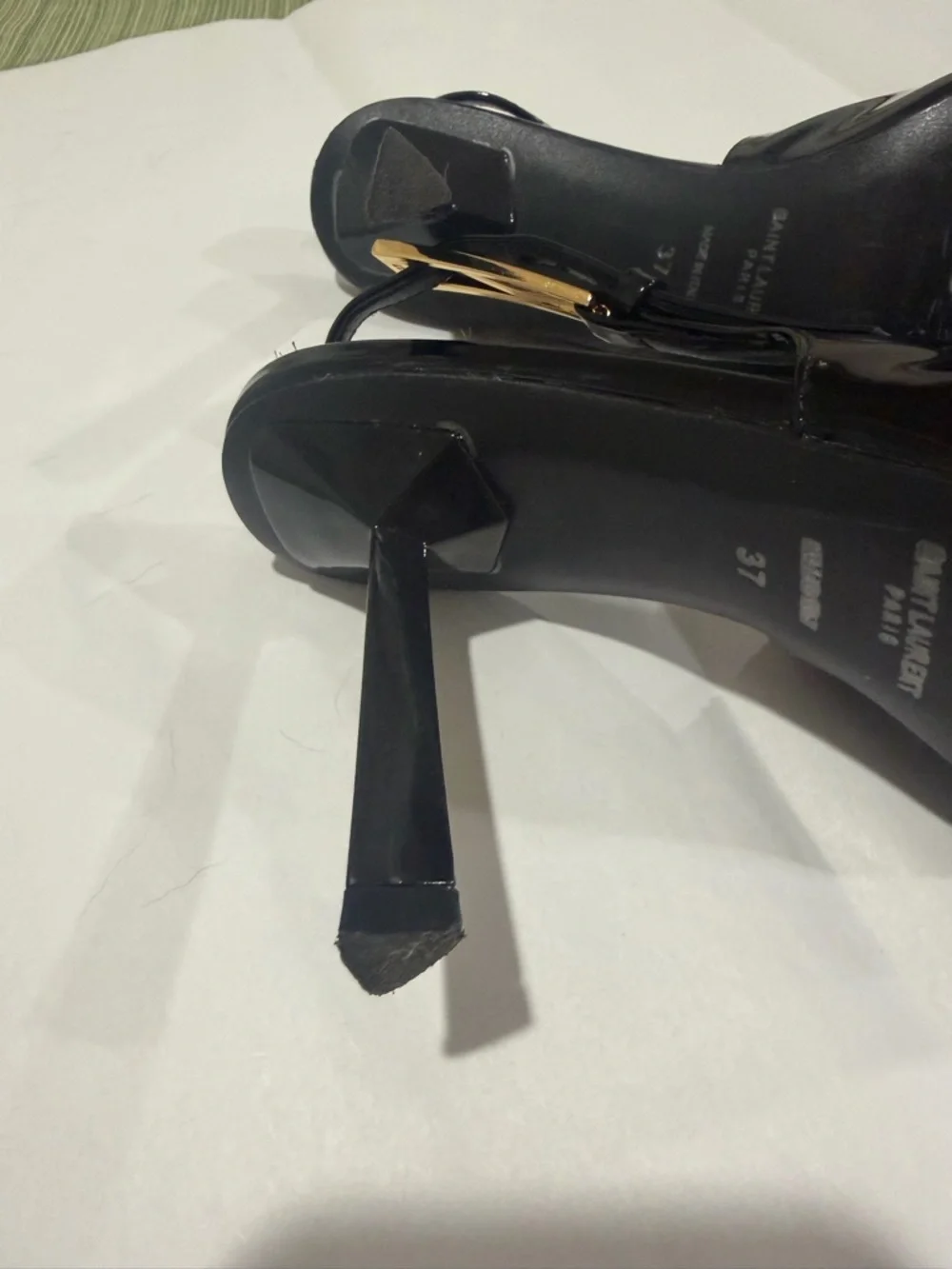 Saint Laurent Black Patent Slingback Pumps with Gold Buckle - Picture 7 of 12